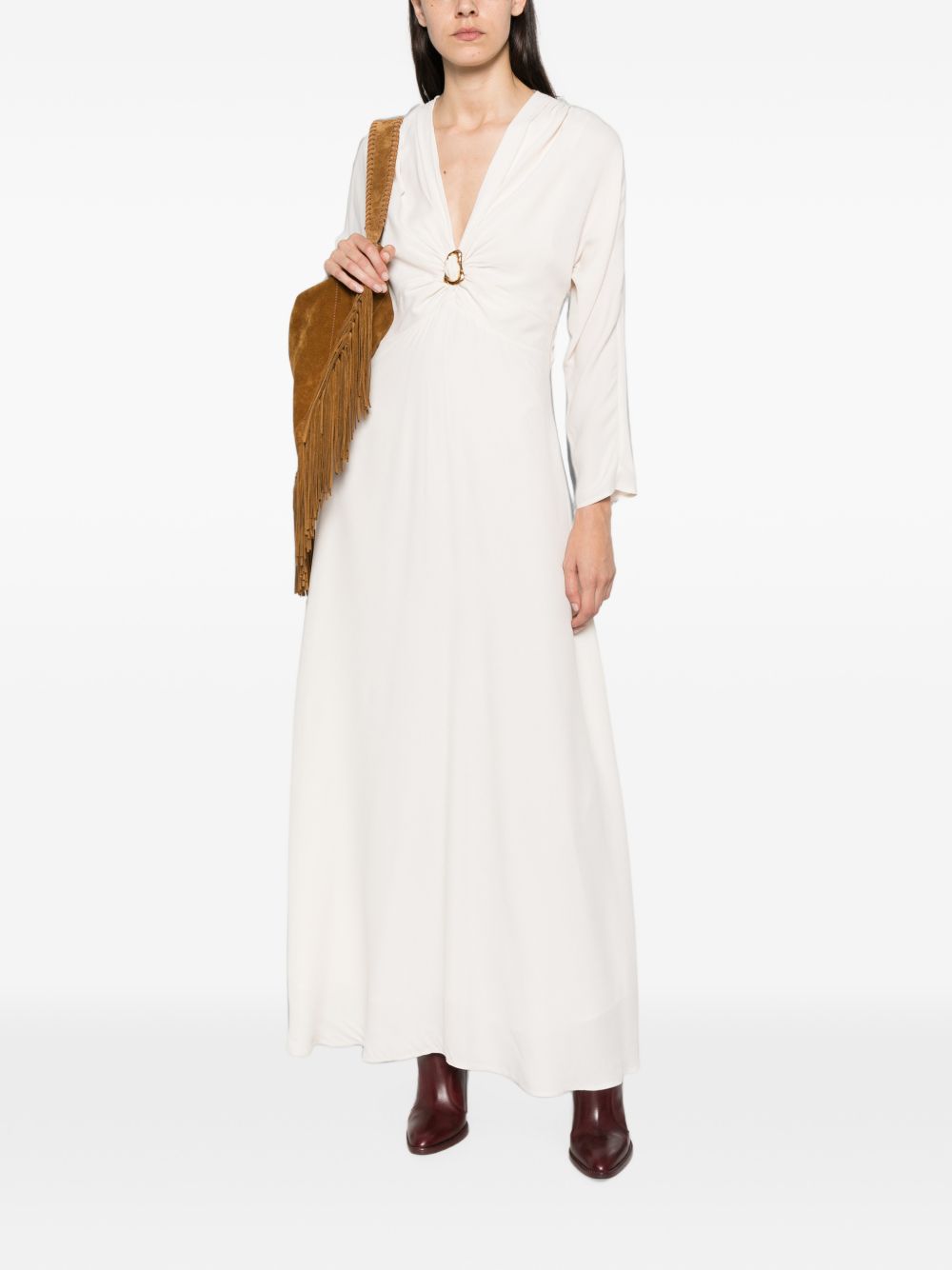 Forte Forte Hammered-Ring V-Neck Dress — Ivory