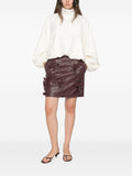 032C Floral Appliqué Leather Skirt — Brown