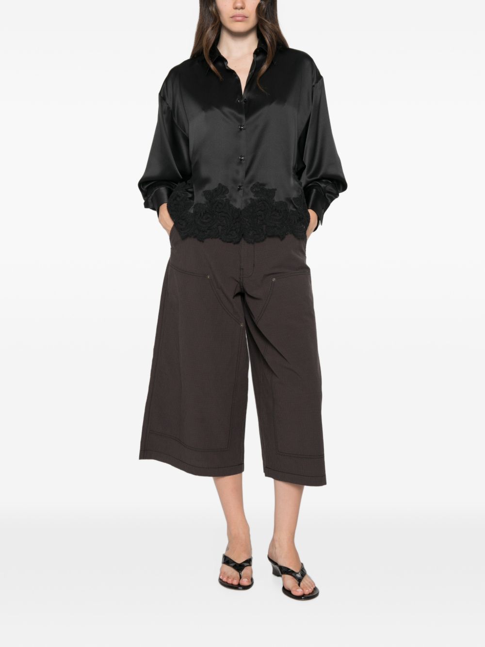 Ermanno Scervino Lace-Trim Satin Blouse — Black