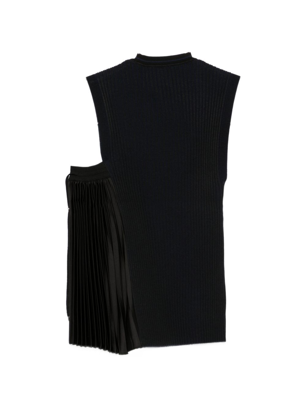 Emporio Armani Ribbed Knit with Pleated Panel Tank Top — Black