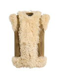 Etro Shearling with Peacock Embroidery Waistcoat — Beige
