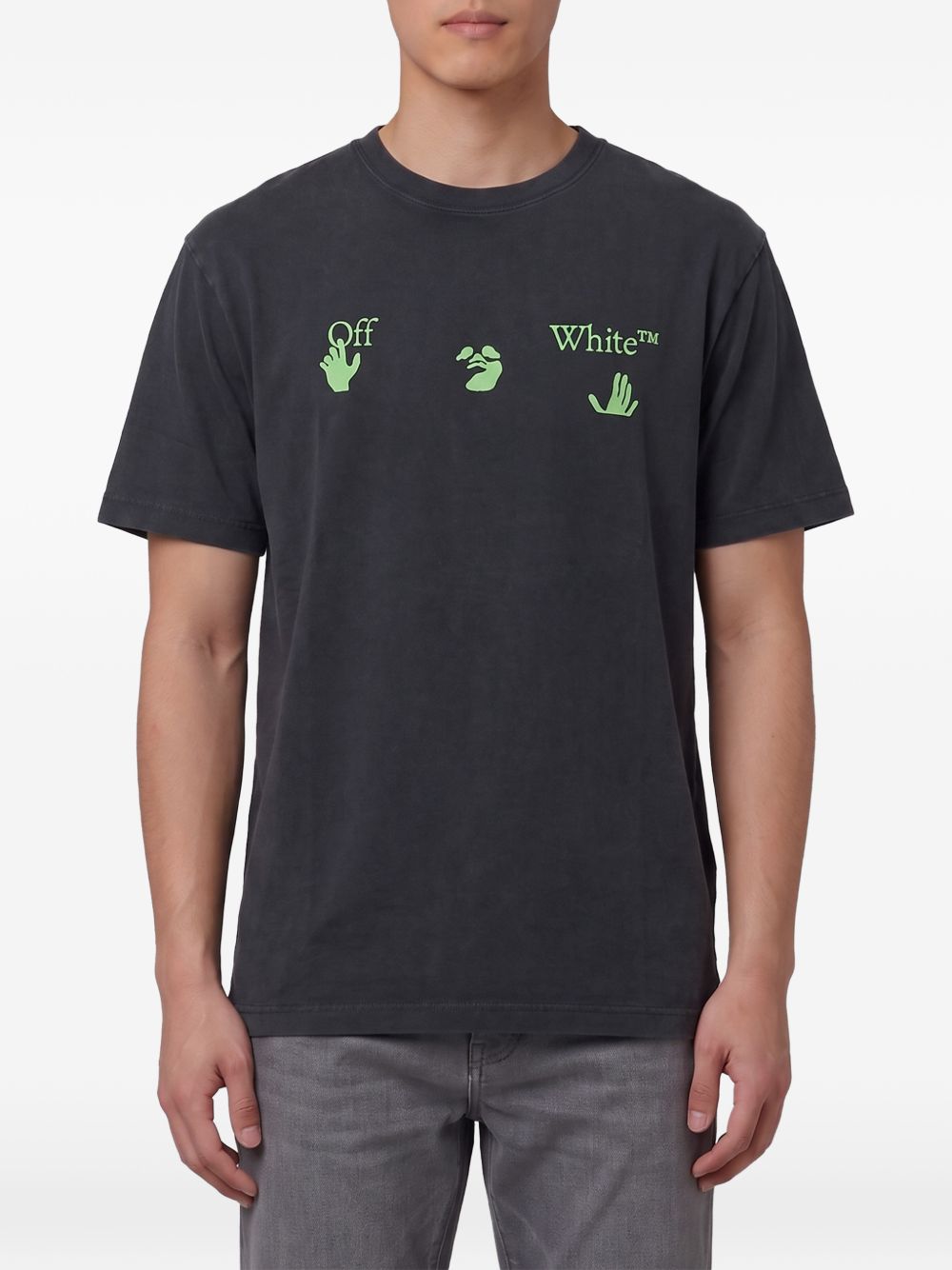 Camiseta de algodón Off White con logo bordado — Negra