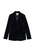 Forte Forte Velvet Double-Breasted Blazer — Navy