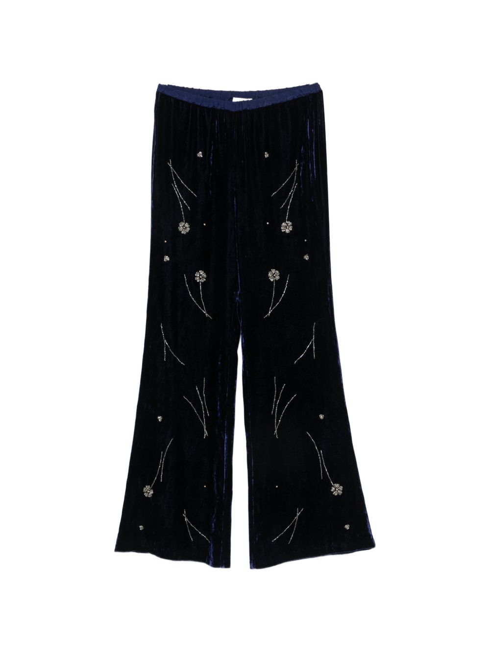 Forte Forte Crystal-Embellished Velvet Trousers — Navy