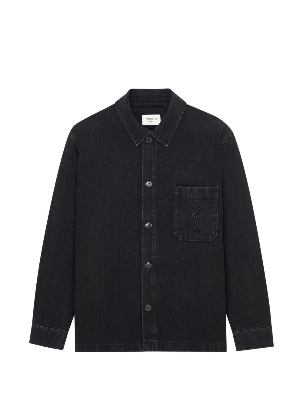 Saint Laurent Logo-Embroidered Denim Overshirt — Black