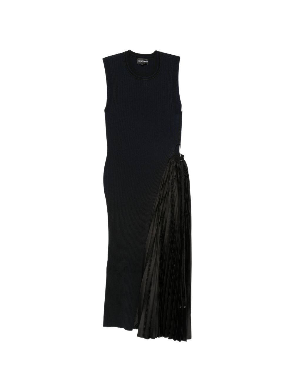 Emporio Armani Pleated Panel Ribbed Knit Dress — Black