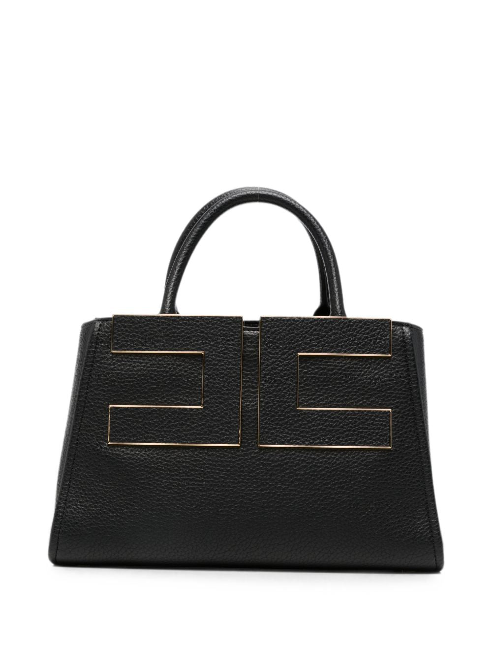 Elisabetta Franchi Pebbled Faux Leather Top Handle Bag — Black