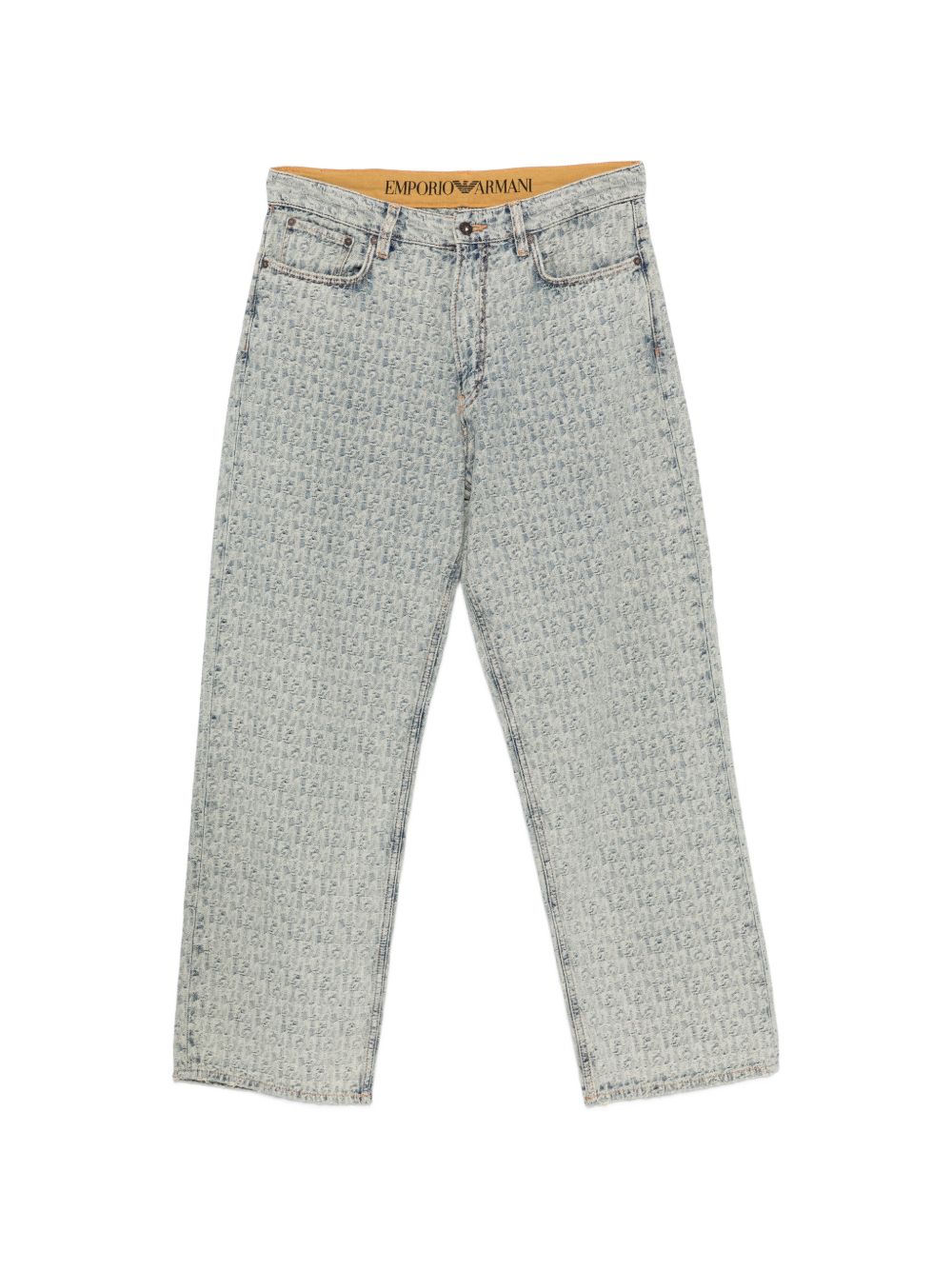 Emporio Armani Monogram-Pattern Cotton Jeans — Light Blue