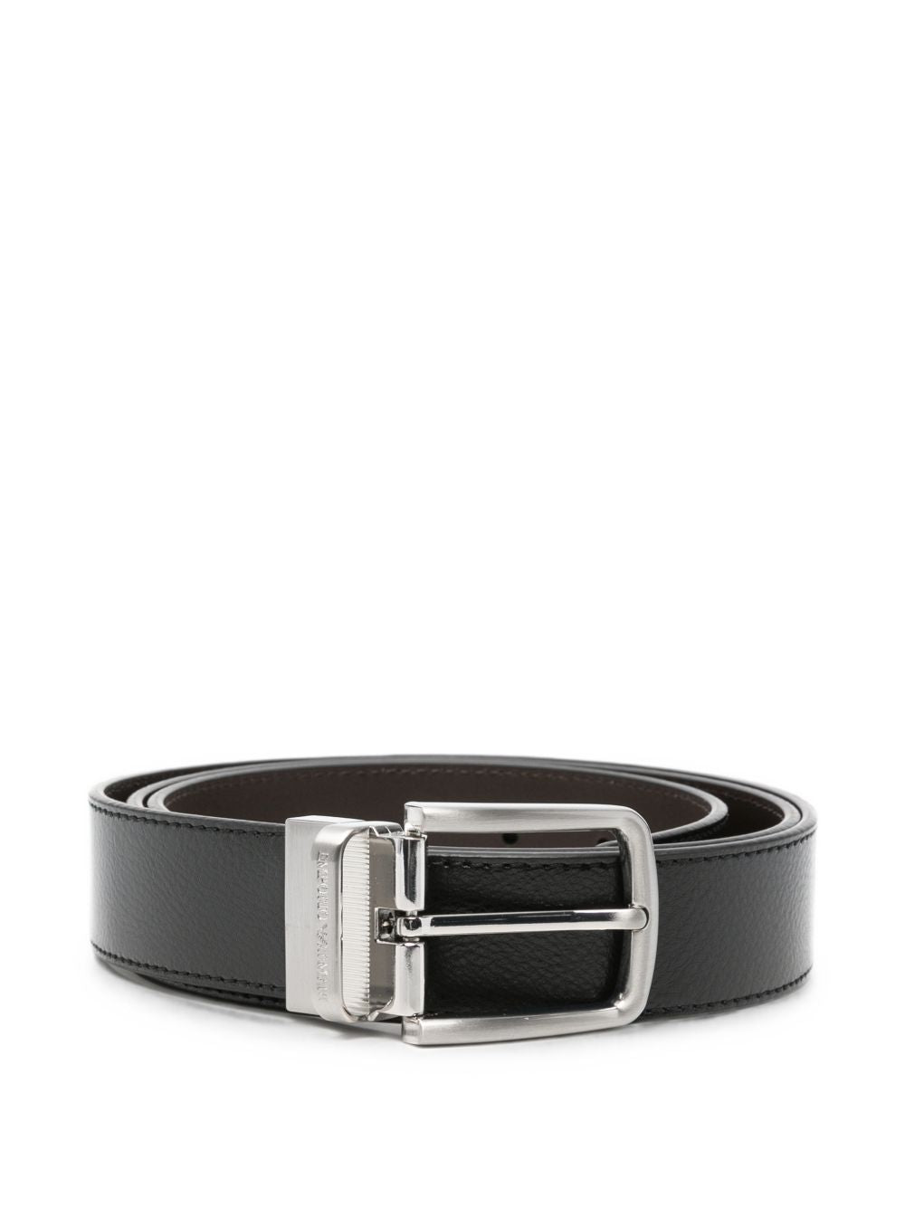 Emporio Armani Leather with Logo Hardware Belt — Black