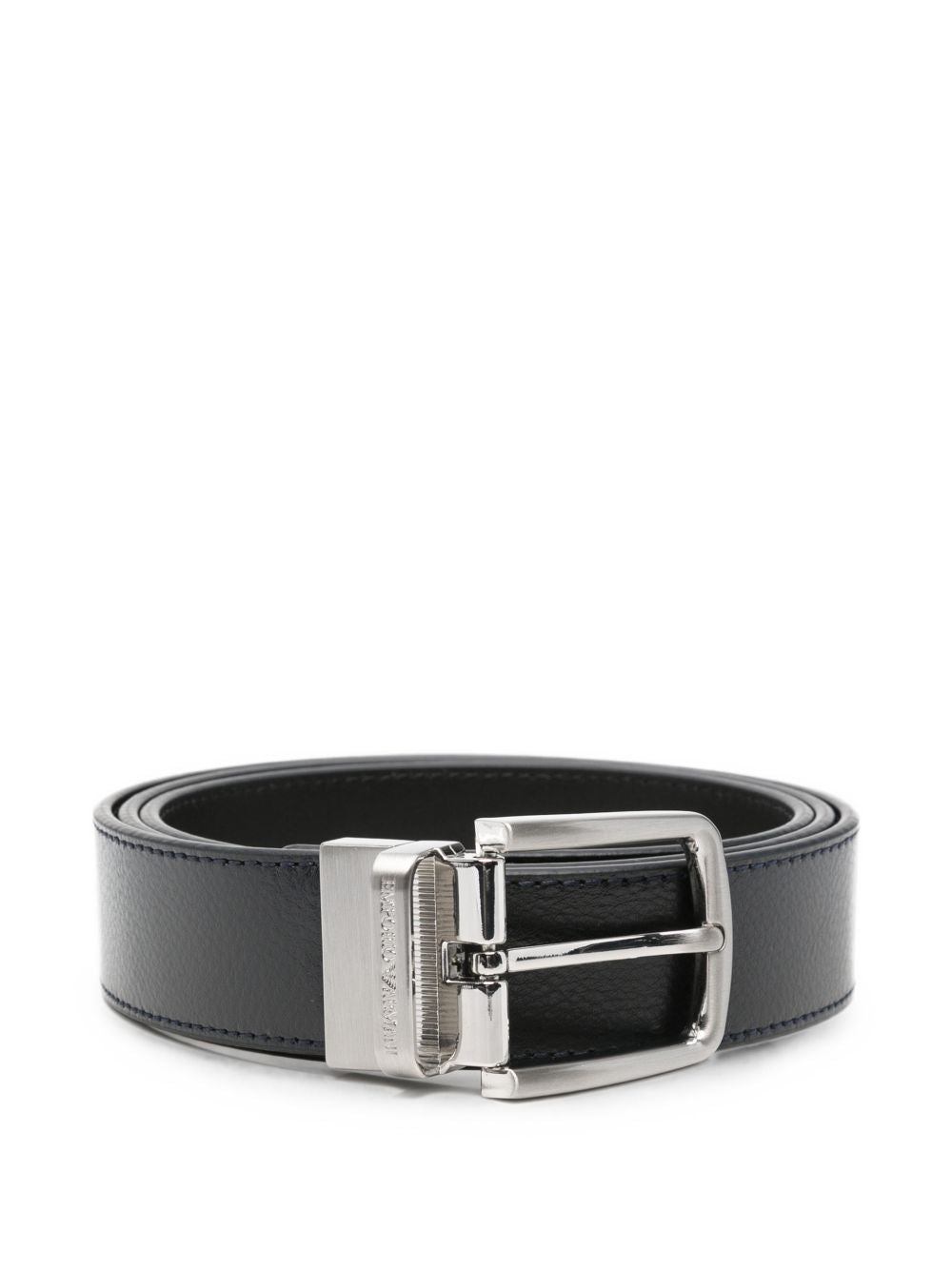 Emporio Armani Logo-Engraved Leather Belt — Navy