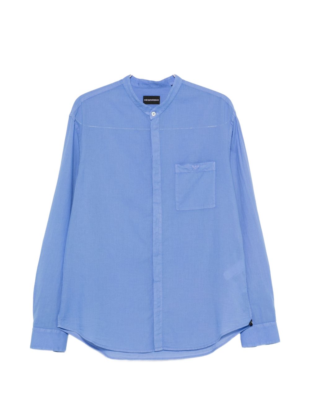 Emporio Armani Cotton Mandarin Collar Shirt — Light Blue