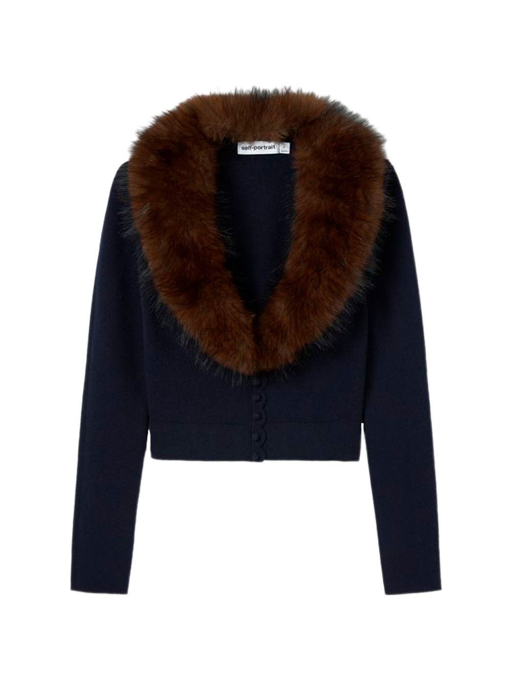 Self-Portrait Fur-Collar Cardigan — Navy
