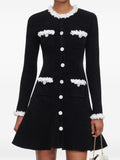 Self-Portrait Ruffled Trim Knit Dress — Black