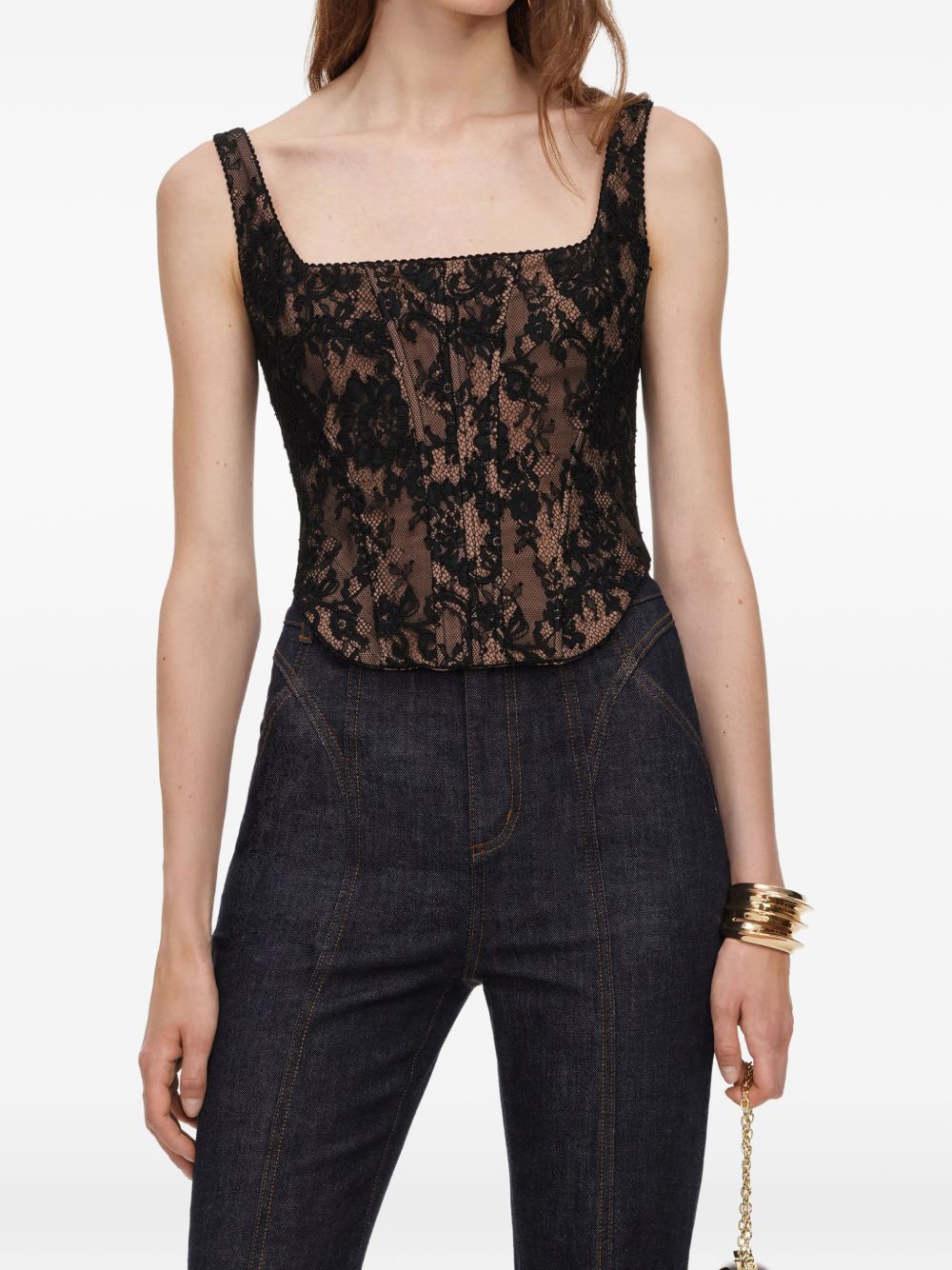 Self-Portrait Lace Tank Top — Black