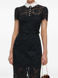 Self-Portrait Lace Collar Dress — Black
