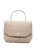 Emporio Armani Grained Leather Foldover Top Handle Bag — Beige