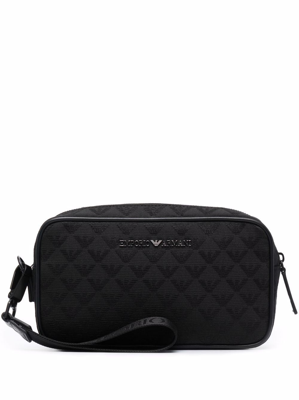 Emporio Armani Quilted Logo Monogram Cosmetics Case — Black