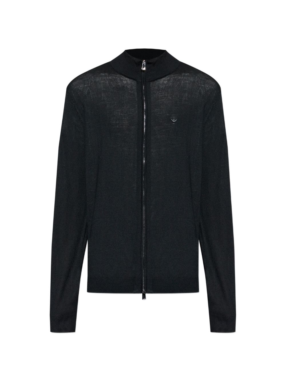 Emporio Armani Logo-Embroidered Wool Cardigan — Black