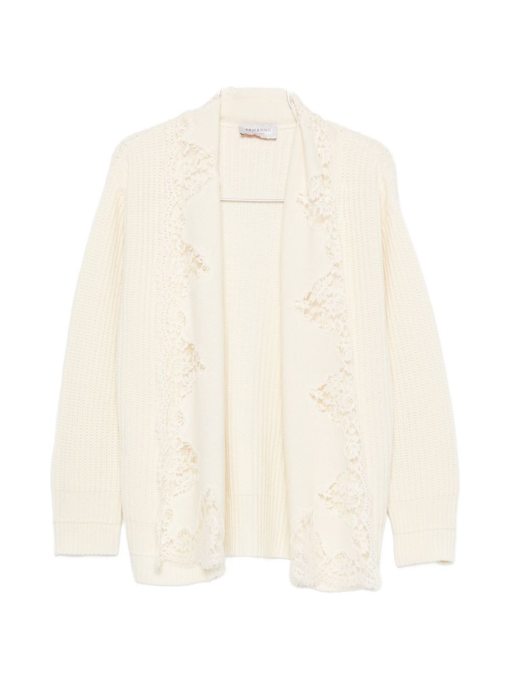 Ermanno Firenze Lace-Trim Ribbed Cardigan — White