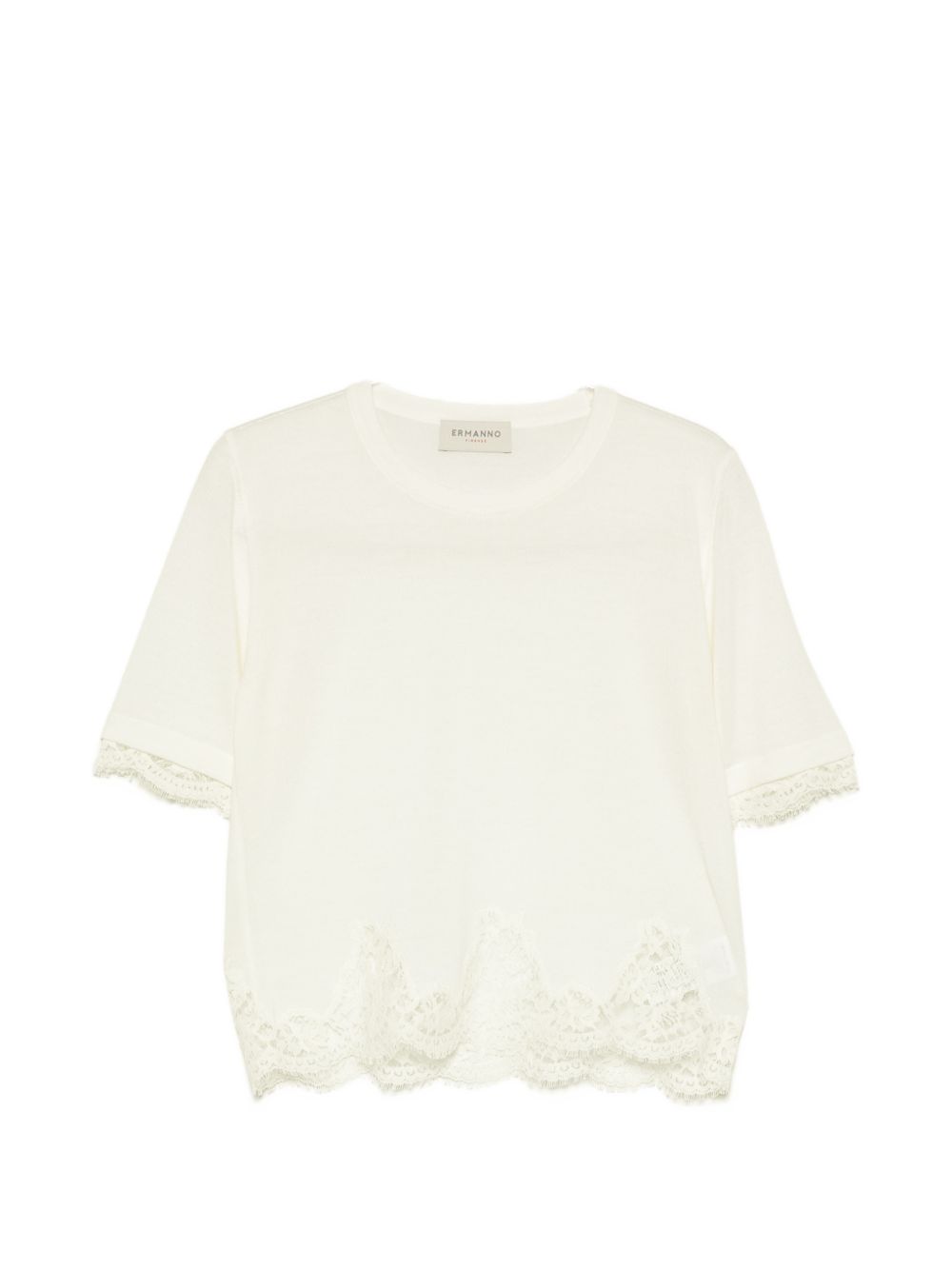Ermanno Firenze Lace-Trimmed T-Shirt — Cream