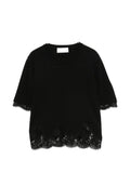 Ermanno Firenze Lace-Trim Fine Knit T-shirt — Black