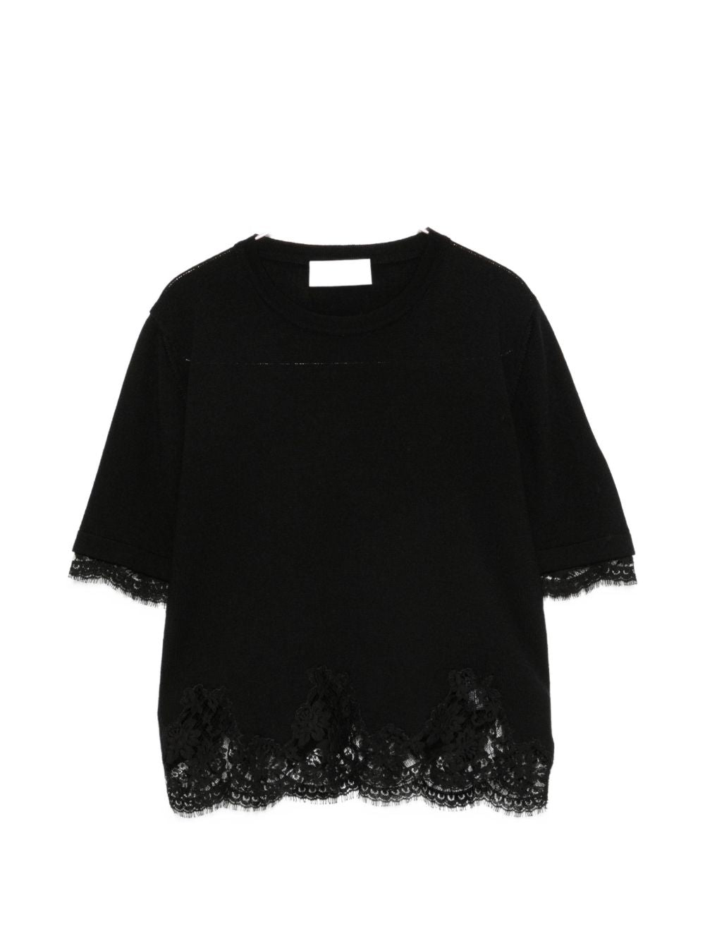 Ermanno Firenze Lace-Trim Fine Knit T-shirt — Black