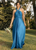 Halter Sleeveless Floor-Length Jersey(High-Stretch) Multiway Infinity Dress With Back Hole