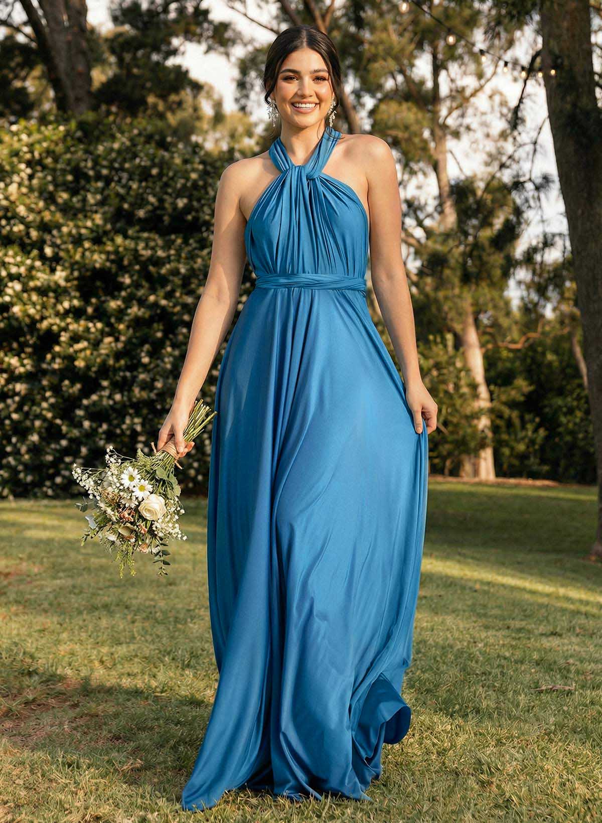 Halter Sleeveless Floor-Length Jersey(High-Stretch) Multiway Infinity Dress With Back Hole
