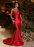 Trumpet/Mermaid Sweetheart Sleeveless Sweep Train Stretch Satin Knit Evening Dresses