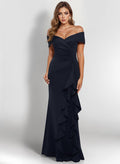 Elegant Ruched Off-The-Shoulder Evening Dresses With Cascading Ruffles