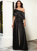 Elegant Asymmetrical Neck Floor-Length Silk Like Satin Evening Jumpsuit