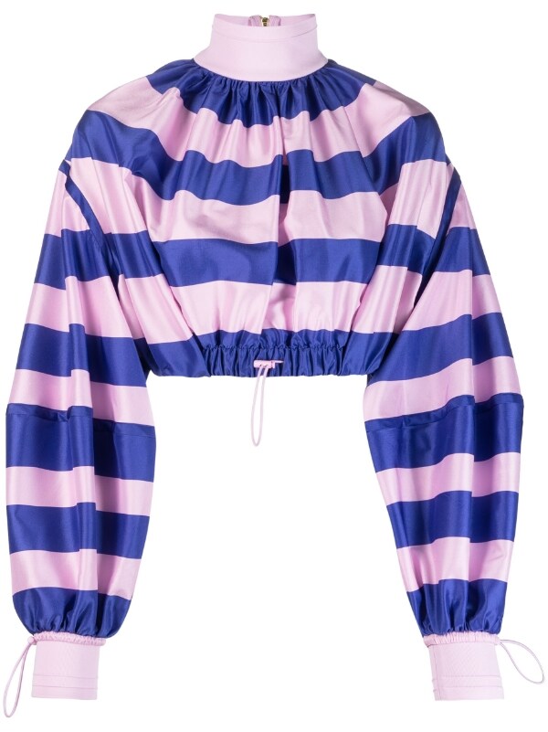 Zimmermann Horizontal-Stripe Print Drawstring Blouse — Pink