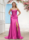 Sparkle Trumpet Halter Sleeveless Stretch Satin Knit Bridesmaid Dresses With High Split