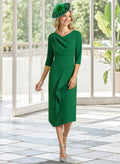 Asymmetrical 3/4 Sleeves Knee-Length Elastic Satin Cocktail Dresses