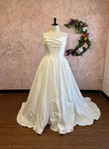 A-Line Strapless Sleeveless Court Train Satin Wedding Dresses With Pockets