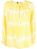 Kiton Lemon Yellow Abstract-Print Silk Blouse — Yellow