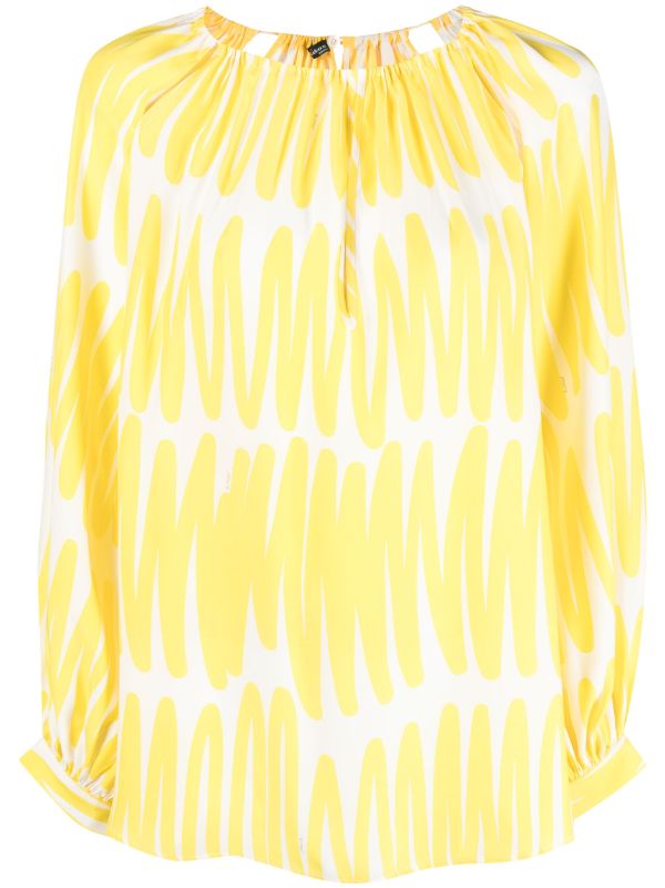 Kiton Lemon Yellow Abstract-Print Silk Blouse — Yellow