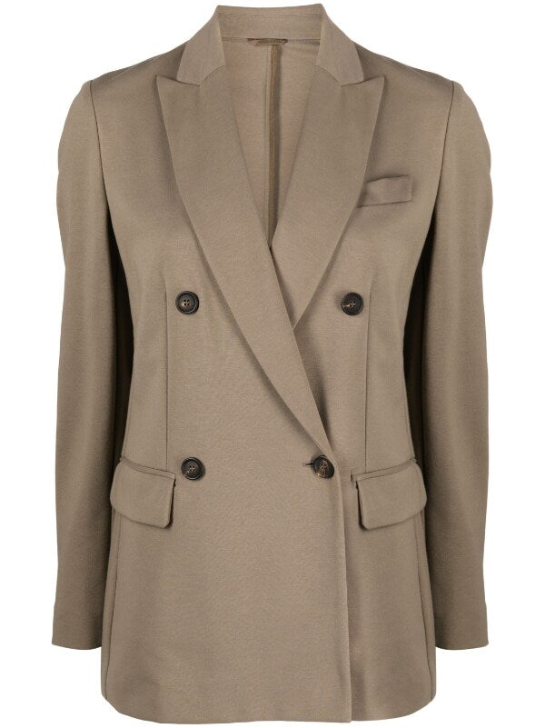 Brunello Cucinelli Double-Breasted Cotton-Blend Blazer — Beige