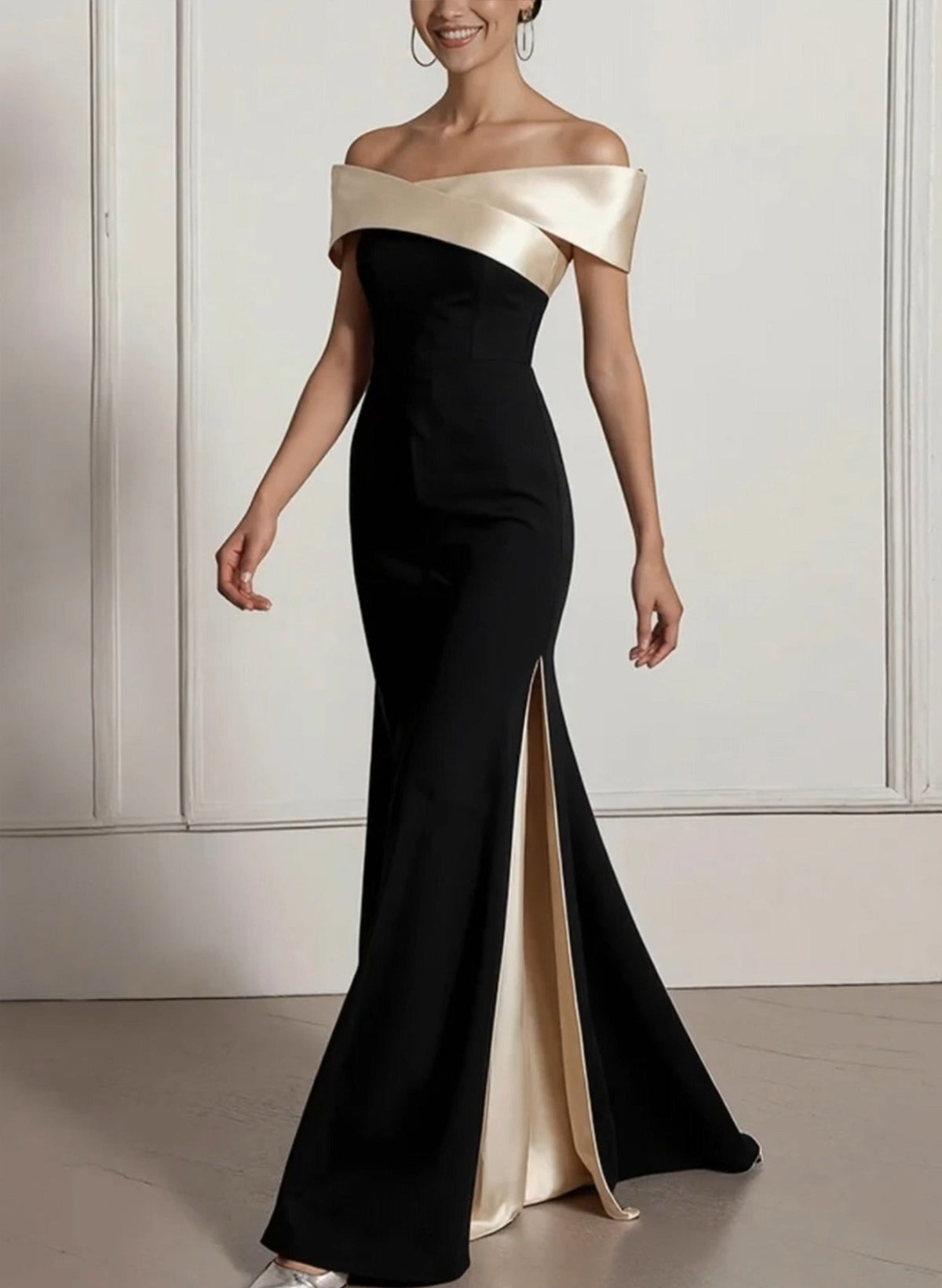 Sheath/Column Off-The-Shoulder Sleeveless Floor-Length Elastic Satin/Satin/Silk Like Satin Evening Dresses