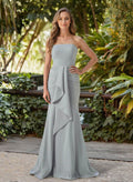 Trumpet/Mermaid Strapless Sweep Train Elastic Satin Mother Of The Bride Dresses With Cascading Ruffles