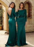 Sheath/Column Scoop Neck 3/4 Sleeves Sweep Train Bridesmaid Dresses