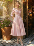 Satin A-Line Cap Shoulder Sleeves Cocktail Dresses
