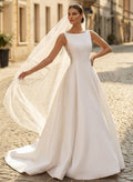 Ball-Gown Scoop Neck Sleeveless Satin Cathedral Train Wedding Dresses With Lace Bow(s)