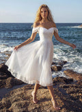 Sweet A-Line Off-The-Shoulder Little White Tulle Wedding Dresses