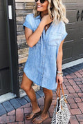 Button Down Pocket Denim Shirt Dress
