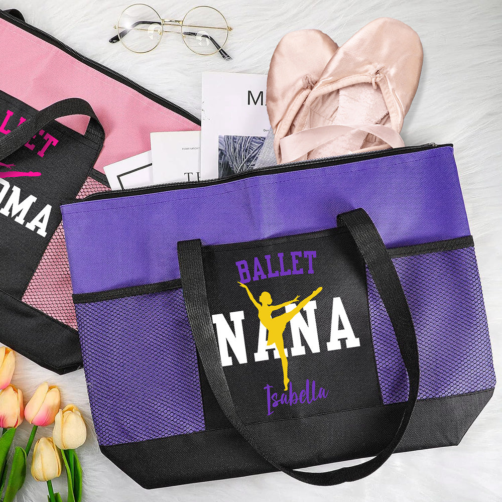 Bolsa de malla Oxford grande personalizada con silueta de bailarina con texto y nombre Día de la Madre Día del Juego Regalo de cumpleaños para mamá Abuela Bailarina