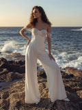 Jumpsuit/Pantsuit Sweetheart Floor-Length Elastic Satin Wedding Dresses With Beading
