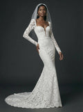 Elegant Lace Trumpet/Mermaid Sweetheart Long Sleeves Wedding Dresses With Sweep Train