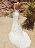 Sheath/Column Halter Silk Like Satin Wedding Dresses With Back Hole