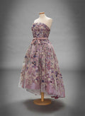 A-Line Strapless Tea-Length Evening Dresses With Appliques Lace